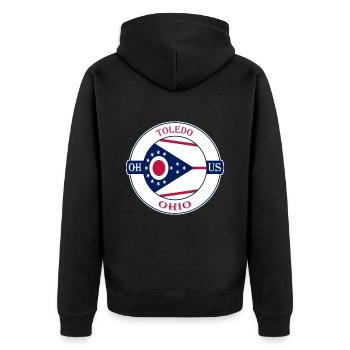 Toledo Ohio Flagge USA Reise Souvenir Abzeichen - Unisex Premium Bio Zip Hoodie - Schwarz - Hinten - Nico (187cm)