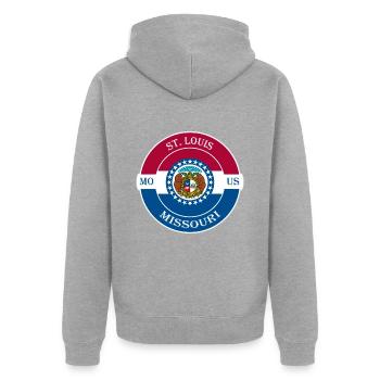 St. Louis Missouri drapeau USA voyage souvenir badge - Veste à capuche bio Premium Unisexe - gris chiné - Dos - Nico (187cm)