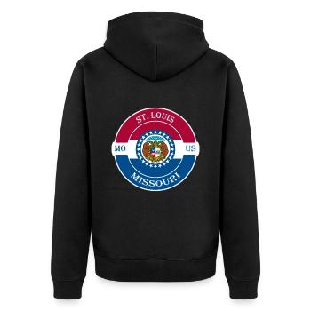 St. Louis Missouri drapeau USA voyage souvenir badge - Veste à capuche bio Premium Unisexe - noir - Dos - Nico (187cm)
