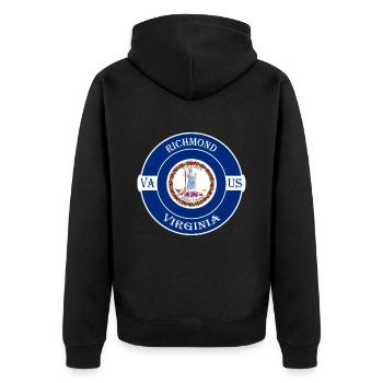 Richmond Virginia Flagge USA Reise Souvenir Abzeichen - Unisex Premium Bio Zip Hoodie - Schwarz - Hinten - Nico (187cm)