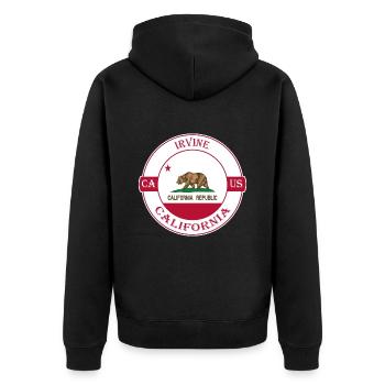 Irvine California Flag USA Travel Souvenir Badge - Unisex Premium Organic Zip Hoodie - black - Back - Nico (187cm)