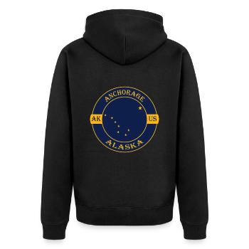 Anchorage Alaska Flag USA Travel Souvenir Badge - Unisex Premium Organic Zip Hoodie - black - Back - Nico (187cm)