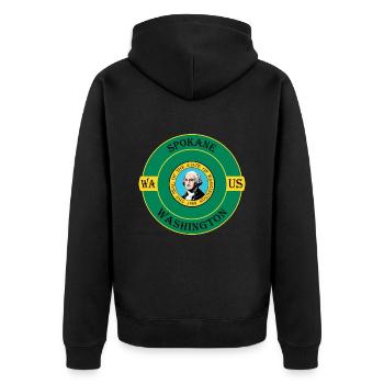 Spokane Washington Flagge USA Reise Souvenir Abzeichen - Unisex Premium Bio Zip Hoodie - Schwarz - Hinten - Nico (187cm)
