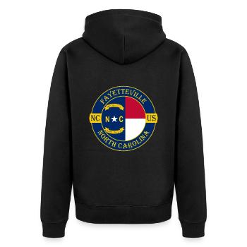 Fayetteville North Carolina Flagge USA Souvenir - Unisex Premium Bio Zip Hoodie - Schwarz - Hinten - Nico (187cm)