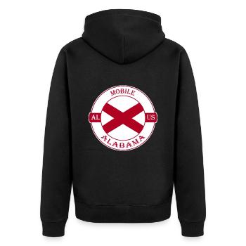 bile Alabama Flag USA Travel Souvenir Badge - Unisex Premium Organic Zip Hoodie - black - Back - Nico (187cm)