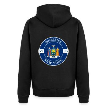 Rochester New York Flag USA Travel Souvenir Badge - Veste à capuche bio Premium Unisexe - noir - Dos - Nico (187cm)