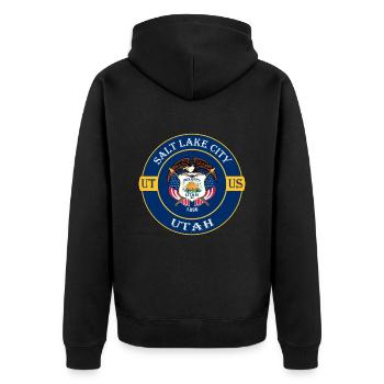 Salt Lake City Utah Flag USA Travel Souvenir Badge - Unisex Premium Organic Zip Hoodie - black - Back - Nico (187cm)