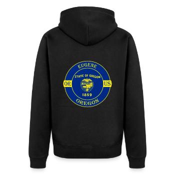Eugene Oregon Flag USA Travel Souvenir Badge - Veste à capuche bio Premium Unisexe - noir - Dos - Nico (187cm)