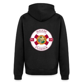 Hialeah Florida Flagge USA Reise Souvenir Abzeichen - Unisex Premium Bio Zip Hoodie - Schwarz - Hinten - Nico (187cm)