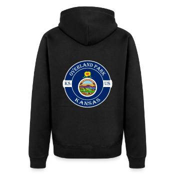 Overland Park Kansas Flag USA Souvenir Badge - Unisex Premium Organic Zip Hoodie - black - Back - Nico (187cm)