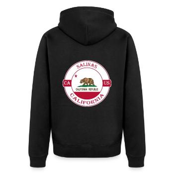 Salinas California Flagge USA Reise Souvenir Abzeichen - Unisex Premium Bio Zip Hoodie - Schwarz - Hinten - Nico (187cm)