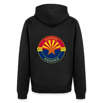 Überraschung Arizona Flagge USA Reise Souvenir Abzeichen - Unisex Premium Bio Zip Hoodie - Schwarz - Hinten - Nico (187cm)