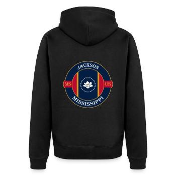 Jackson Mississippi Flagge USA Reise Souvenir Abzeichen - Unisex Premium Bio Zip Hoodie - Schwarz - Hinten - Nico (187cm)