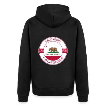 Escondido California Flag USA Souvenir Badge - Unisex Premium Organic Zip Hoodie - black - Back - Nico (187cm)