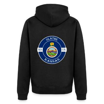Olathe Kansas Flagge USA Reise Souvenir Abzeichen - Unisex Premium Bio Zip Hoodie - Schwarz - Hinten - Nico (187cm)