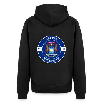 Warren Michigan Flagge USA Reise Souvenir Abzeichen - Unisex Premium Bio Zip Hoodie - Schwarz - Hinten - Nico (187cm)