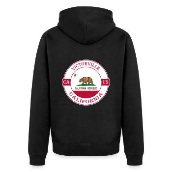 Victorville California Flag USA Souvenir Badge - Unisex Premium Organic Zip Hoodie - black - Back - Nico (187cm)