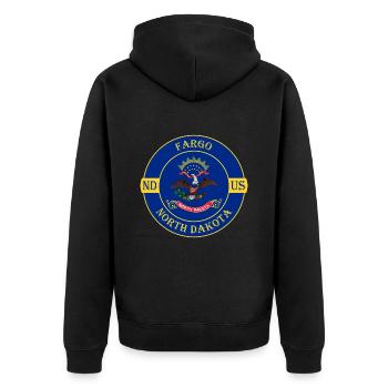 Fargo North Dakota Flagge USA Reise Souvenir Abzeichen - Unisex Premium Bio Zip Hoodie - Schwarz - Hinten - Nico (187cm)