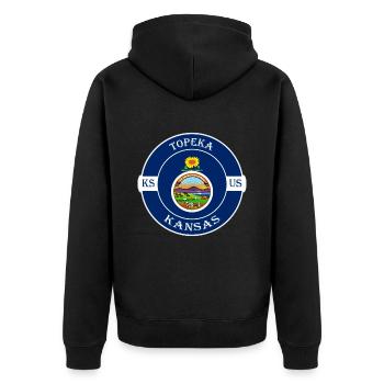 Topeka Kansas Flagge USA Reise Souvenir Abzeichen - Unisex Premium Bio Zip Hoodie - Schwarz - Hinten - Nico (187cm)