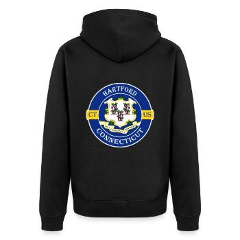 Hartford Connecticut Flagge USA Souvenir Abzeichen - Unisex Premium Bio Zip Hoodie - Schwarz - Hinten - Nico (187cm)