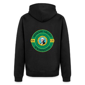 Spokane Valley Washington Flagge USA Reisesouvenir - Unisex Premium Bio Zip Hoodie - Schwarz - Hinten - Nico (187cm)