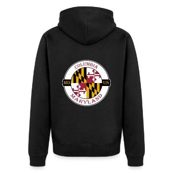 Columbia Maryland Flagge USA Reise Souvenir Abzeichen - Unisex Premium Bio Zip Hoodie - Schwarz - Hinten - Nico (187cm)