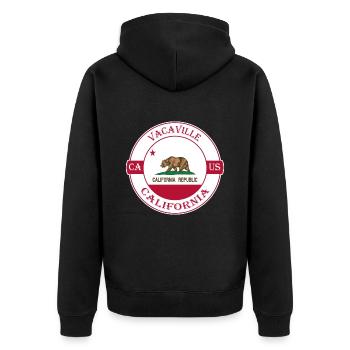 Vacaville California Flag USA Souvenir Badge - Unisex Premium Organic Zip Hoodie - black - Back - Nico (187cm)