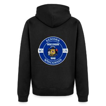 Kenosha Wisconsin Flagge USA Reise Souvenir Abzeichen - Unisex Premium Bio Zip Hoodie - Schwarz - Hinten - Nico (187cm)
