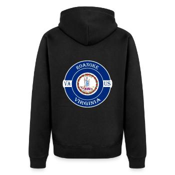 Roanoke Virginia Flagge USA Reise Souvenir Abzeichen - Unisex Premium Bio Zip Hoodie - Schwarz - Hinten - Nico (187cm)