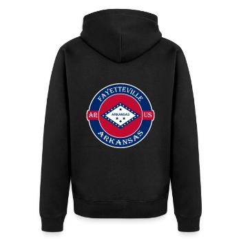 Fayetteville Arkansas Flag USA Souvenir Badge - Unisex Premium Organic Zip Hoodie - black - Back - Nico (187cm)