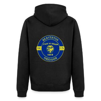 Beaverton Oregon Flagge USA Reise Souvenir Abzeichen - Unisex Premium Bio Zip Hoodie - Schwarz - Hinten - Nico (187cm)
