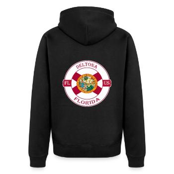 Deltona Florida Flagge USA Reise Souvenir Abzeichen - Unisex Premium Bio Zip Hoodie - Schwarz - Hinten - Nico (187cm)