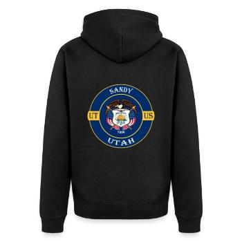Sandy Utah Flagge USA Reise Souvenir Abzeichen - Unisex Premium Bio Zip Hoodie - Schwarz - Hinten - Nico (187cm)