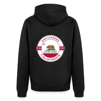 San Leandro California Flagge USA Souvenir Abzeichen - Unisex Premium Bio Zip Hoodie - Schwarz - Hinten - Nico (187cm)