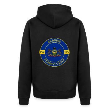 Reading Pennsylvania Flag USA Souvenir Badge - Unisex Premium Organic Zip Hoodie - black - Back - Nico (187cm)