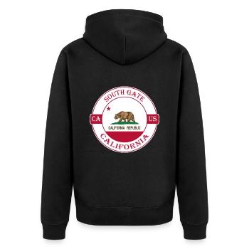 South Gate California Flag USA Souvenir Badge - Unisex Premium Organic Zip Hoodie - black - Back - Nico (187cm)