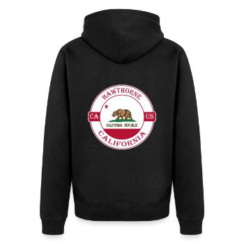 Hawthorne California Flag USA Souvenir Badge - Unisex Premium Organic Zip Hoodie - black - Back - Nico (187cm)