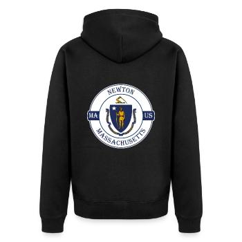 Newton Massachusetts Flagge USA Souvenir Abzeichen - Unisex Premium Bio Zip Hoodie - Schwarz - Hinten - Nico (187cm)