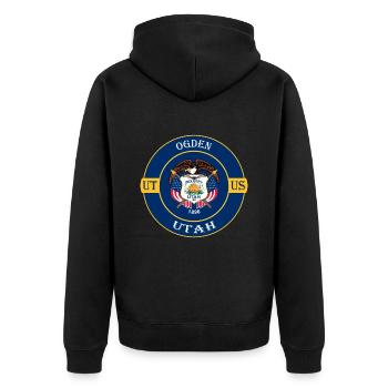 Ogden Utah Flagge USA Reise Souvenir Abzeichen - Unisex Premium Bio Zip Hoodie - Schwarz - Hinten - Nico (187cm)