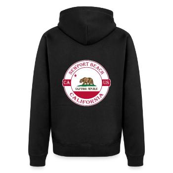 Newport Beach Kalifornien Flagge USA Souvenir Logo - Unisex Premium Bio Zip Hoodie - Schwarz - Hinten - Nico (187cm)