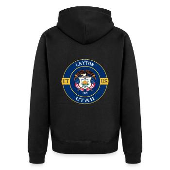 Layton Utah Flagge USA Reise Souvenir Abzeichen - Unisex Premium Bio Zip Hoodie - Schwarz - Hinten - Nico (187cm)