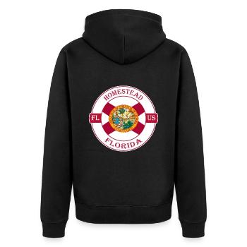 Homestead Florida Flagge USA Reise Souvenir Abzeichen - Unisex Premium Bio Zip Hoodie - Schwarz - Hinten - Nico (187cm)