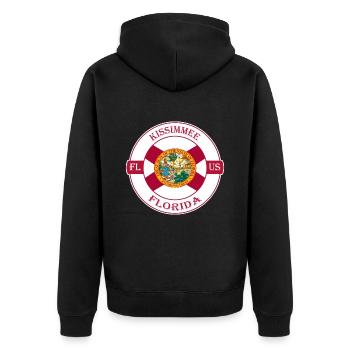 Kissimmee Florida Flagge USA Reise Souvenir Abzeichen - Unisex Premium Bio Zip Hoodie - Schwarz - Hinten - Nico (187cm)