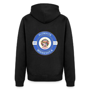 Plymouth Minnesota Flagge USA Reise Souvenir Abzeichen - Unisex Premium Bio Zip Hoodie - Schwarz - Hinten - Nico (187cm)