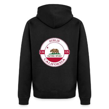 Dublin California Flag USA Travel Souvenir Badge - Veste à capuche bio Premium Unisexe - noir - Dos - Nico (187cm)