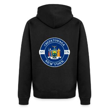 Cheektowaga New York Flag USA Souvenir Badge - Veste à capuche bio Premium Unisexe - noir - Dos - Nico (187cm)