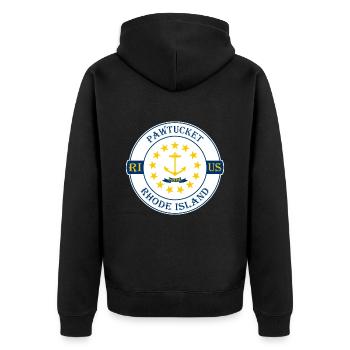 Pawtucket Rhode Island Flag USA Souvenir Badge - Veste à capuche bio Premium Unisexe - noir - Dos - Nico (187cm)
