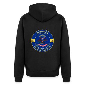 Bismarck North Dakota Flagge USA Souvenir Abzeichen - Unisex Premium Bio Zip Hoodie - Schwarz - Hinten - Nico (187cm)