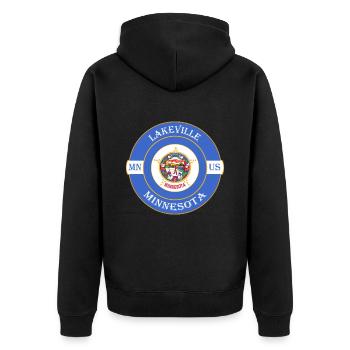 Lakeville Minnesota Flagge USA Reise Souvenir Abzeichen - Unisex Premium Bio Zip Hoodie - Schwarz - Hinten - Nico (187cm)