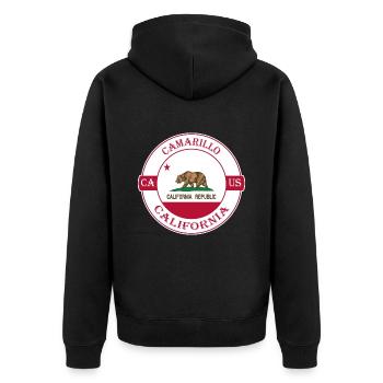 Camarillo California Flag USA Souvenir Badge - Unisex Premium Organic Zip Hoodie - black - Back - Nico (187cm)
